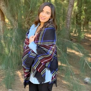 Blanket Scarf Navy Blue Burgundy Tartan Scarf